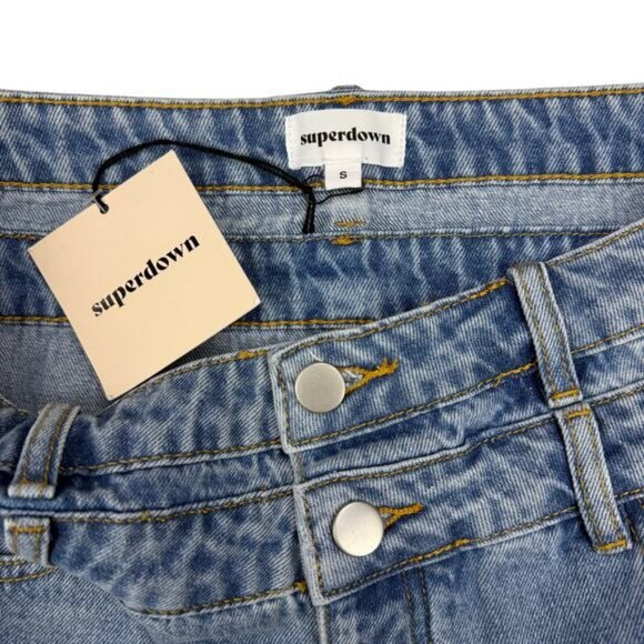 NWT SUPERDOWN Courtney Micro Mini Skirt Size Small Light Wash Blue - Picture 3 of 5